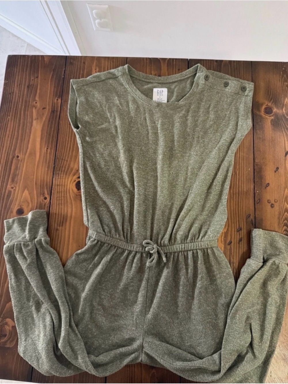 GAP Olive Crewneck Sleeveless Romper with Drawstring